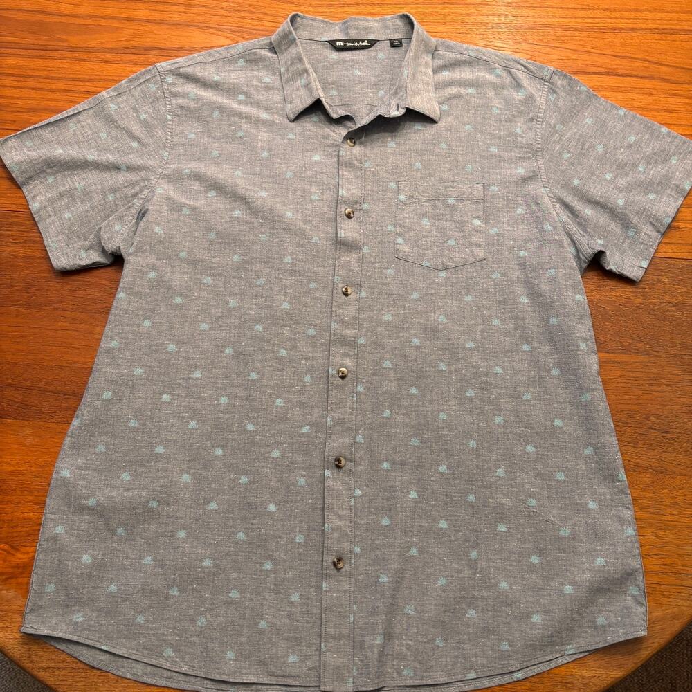 Travis Mathew Men's Gray Printed Short Sleeve Button Down Shirt Size XXL
